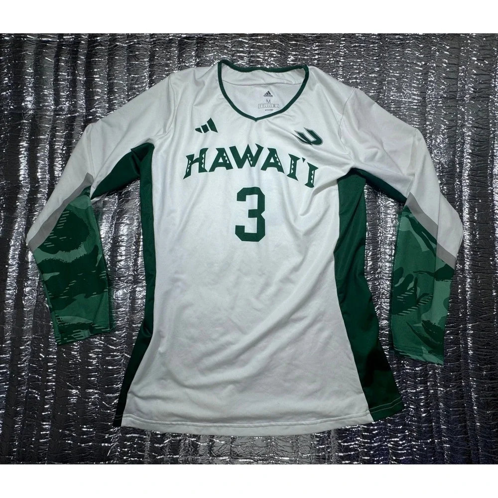 Adidas Hawaii Rainbow Warriors #3 Volleyball Jersey Long Sleeve White Green M